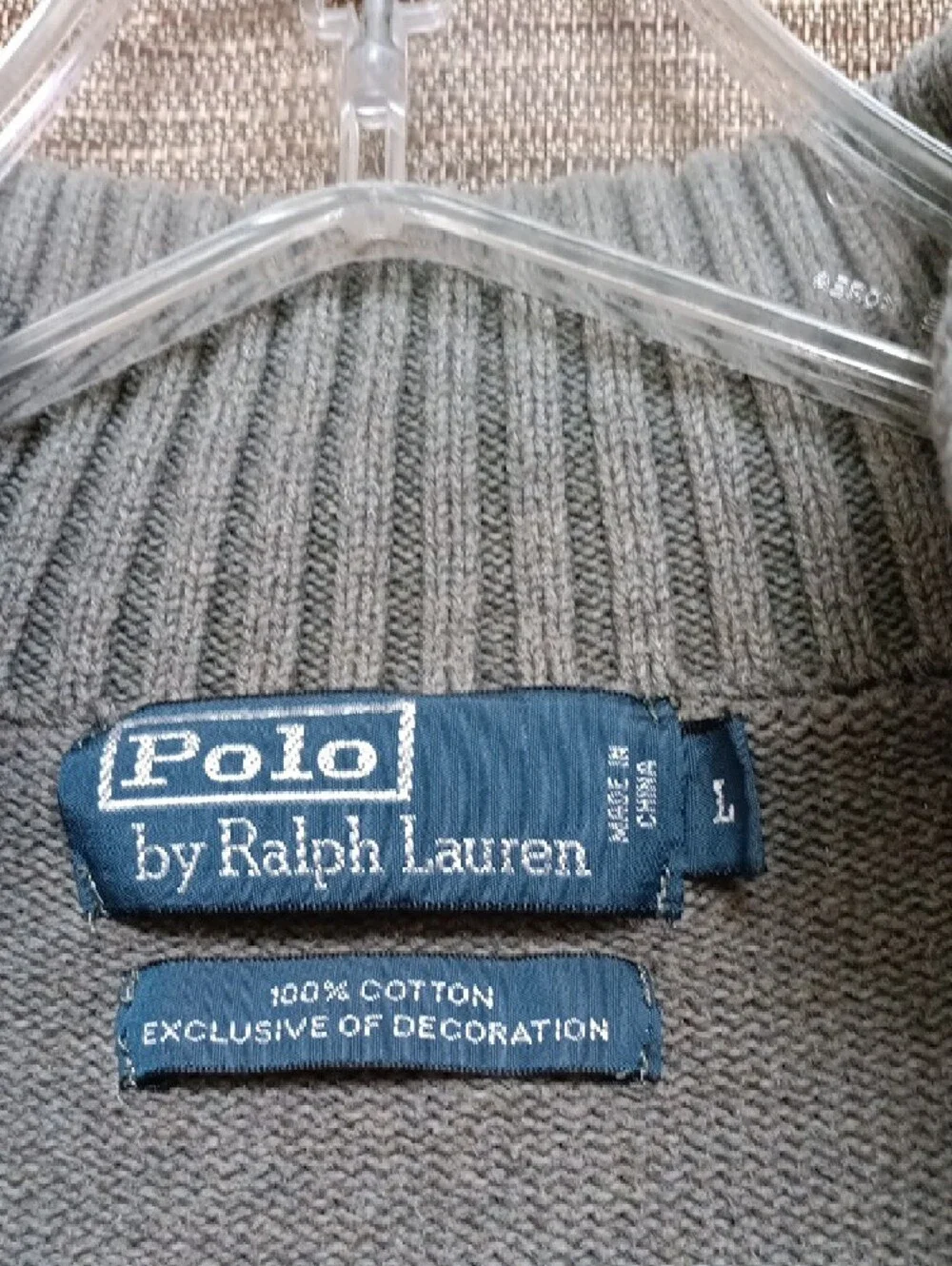 Polo by Ralph Lauren Men's Light Gray Quarter-Zip Sweater with Maroon Pony